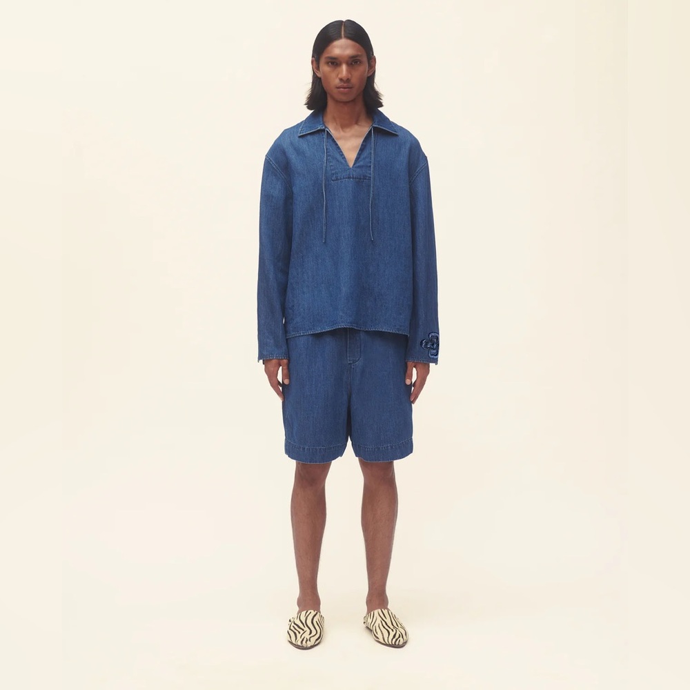 NEW COMMAS denim cotton and hemp tie front shirt Australian brand